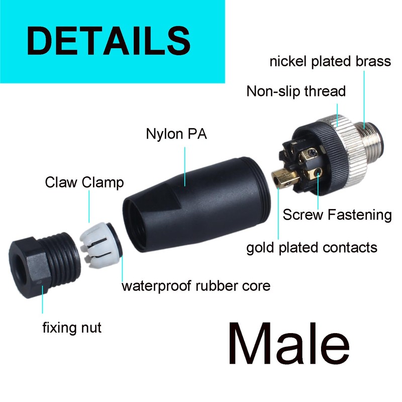DIANQI 12mm Wire Connector M12 Male & Female Socket Panel