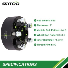 SCITOO 2Pcs 2" Thick Hubcentric 5x4.5 Wheel Spacers 71.5mm bore 1/2" Studs 38mm 5x114.3 Fits for Cherokee XJ Grand for Cherokee ZJ for Wrangler YJ TJ for Liberty for Comanche