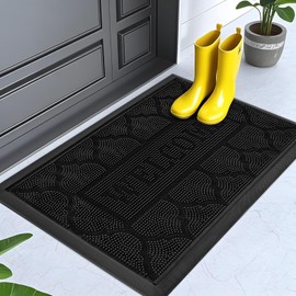 FRAMICS Front Door Mat Outside Entrance, Heavy Duty Rubber Door Mats Outdoor Welcome Mat Waterproof Doormat Non Slip for Entryway Doormats Dirt Trapper Indoor Mats All Seasons, 17 x 30 Inches, Black