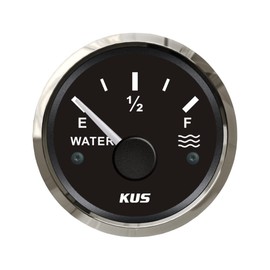 Kus Pointer Water Tank Level Gauge Meter Indicator 0-190ohm Signal for Boat RV Motorhome Truck with Backlight 12V 24V 52mm(2")
