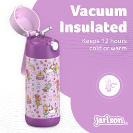 JARLSON kids water bottle with straw - CHARLI - insulated stainless steel water bottle - thermos - girls/boys (Princess 'Mosaic', 12 oz)