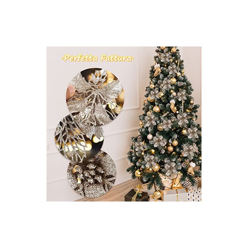 GWHOLE 21 Nochebuenas Navideñas Adornos para Árbol de Navidad, 10/12/16cm