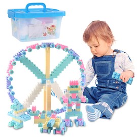 Qchomee Kids 100Pcs Plastic Building Blocks Toy Bricks Educational Construction Toys DIY 3D Puzzle Jigsaw Toy With Storage Box STEM Toy for Boys and Girls Age 3 4 5 6 7 8 Christmas Birthday Gift