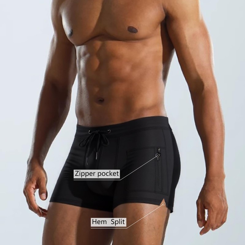 Men's Swim Shorts with Zippered Pockets,Men's Swim Trunks with high