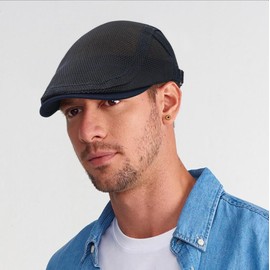 Taidor Men's Mesh Cap Breathable Summer Newsboy Hat Adjustable Beret Ivy Cap Irish Cabbie Driving Hunting Hats Navy