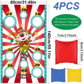 KUYOEJAR Carnival Clown Throwing Game Banner with 3 Bean Bags - Circus Party Decoration & Activities for Children and Adults - Indoor/Outdoor Children's Party Accessories - Ideal for Parties (140 x 80