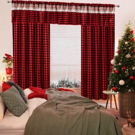 WUBODTI Christmas Red Plaid Curtains 84 Inch Length Red and Black Buffalo Plaid Curtain 2 Panels,Farmhouse Buffalo Checkered Room Darkening Curtain Drapes for Living Room Bedroom Dining Room