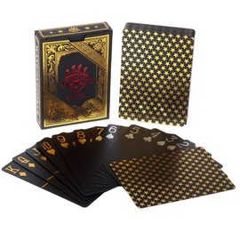 hopewey Playing Cards Waterproof Poker Cards Plastic Black Playing Cards Made of PVC Professional Premium Playing Cards for Texas Holdem Poker Gold