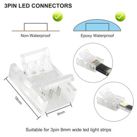 20 pcs 3 Pin 8mm LED Light Strip Connectors Solderless Clear Track Lighting Connectors for Waterproof and Non-Waterproof WS2811 WS2812B IC RGB LED Strip Lights