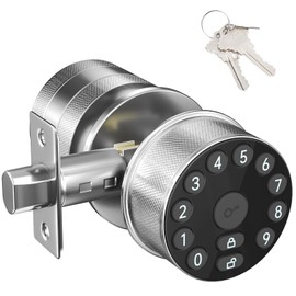 FITNATE Keypad Door Knob Lock, Electronic Door Knob with Keypad and Key, Automatic Locking, 100 Codes, Easy to Install for Office, Warehouse, Bedroom, Garage (Silver)