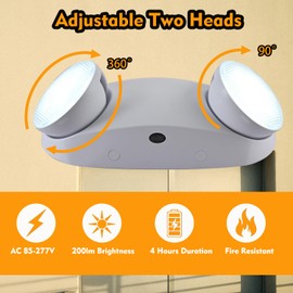 Apmeetlux LED Emergency Lights with Battery Backup Commercial Emergency Light Fixtures for Business Home Power Failure Outage Exit Sign Lighting with Plug in Cord AC85-277V 200lm 4Hours