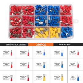280 Pcs Crimp Connectors, Wire Ferrules Kit - Electrical Terminal Ferrules Crimp Connector Ring Crimps for Automotive, Car, Motorcycle Repairs