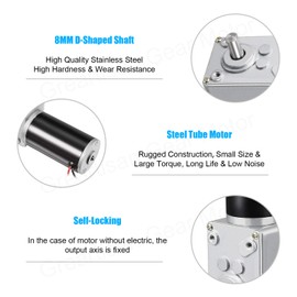 Greartisan DC 12V 3RPM 12Kg.cm 8mm Single Shaft Self-Locking Reversible Worm Gear Motor with Cable, High Torque Speed Reduction Motor, Turbine Electric Gearbox Motor