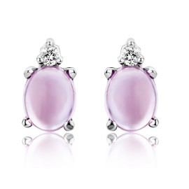 Miore Women's Earrings White Gold 9 Carat / 375 Gold Stud Earrings Blue Topaz / Amethyst with 0.03 ct Diamond Brilliant 7 x 4 mm, Amethyst Diamond