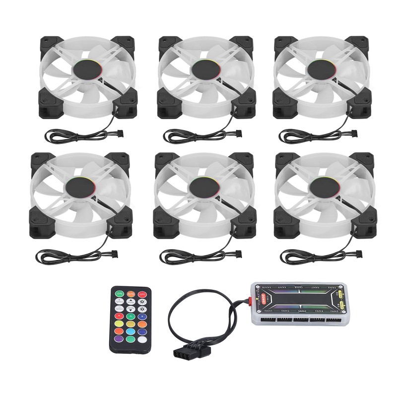 6pcs Computer Case Fan 120mm Ultra Quiet Adjustable Color RGB