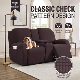 TAOCOCO Loveseat Recliner Cover with Middle Console, Stretch Loveseat Cover for 2 Seat Recliner Couch, Jacquard Reclining Sofa Covers Loveseat Slipcover Furniture Protector, Chocolate