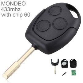 433Mhz / 315Mhz 3 Buttons Replacement Remote Car Key Fob Transmitter Clicker Alarm with Chip 60 for Ford Mondeo Fiesta Focus KA 1998-2007