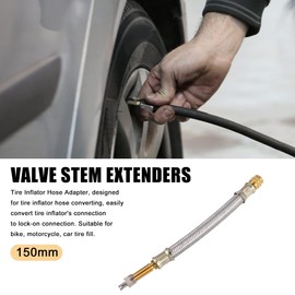 X AUTOHAUX 2pcs 150mm 5.91" Tire Valve Stem Extension Inflator Extender Hose Universal Fit for Car Auto Motorcycle Bicycle