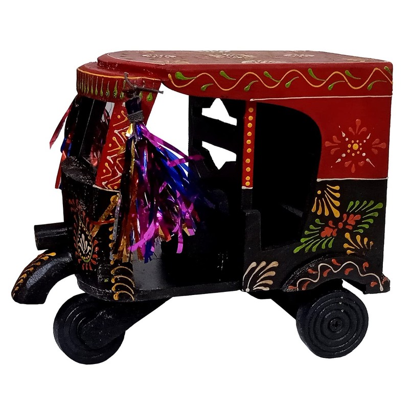 Purpledip Auto01 Indian Car Rickshaw Tuk Tuk-Tuck: Decorative Handmade Accent