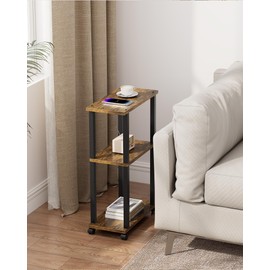 TUTOTAK Small Side Table, Narrow End Table, Bedside Table, Couch Side Table with Wheels for Living Room or Bedroom, Brown TB01BB061