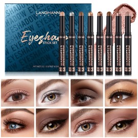 8PCS Eyeshadow Stick Set, Shimmer Cream Eyeshadow Pencil Crayon, Waterproof Long Lasting Eyeshadow Stick Sets Create Glitter Eye Makeup (Set A)