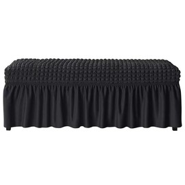 DKSLIPGO - Funda elástica para banco de comedor, suave funda de banco de seersucker con falda, elastano, extraíble y lavable, fundas de banco de comedor para banquetes y recámara (negro, grande)