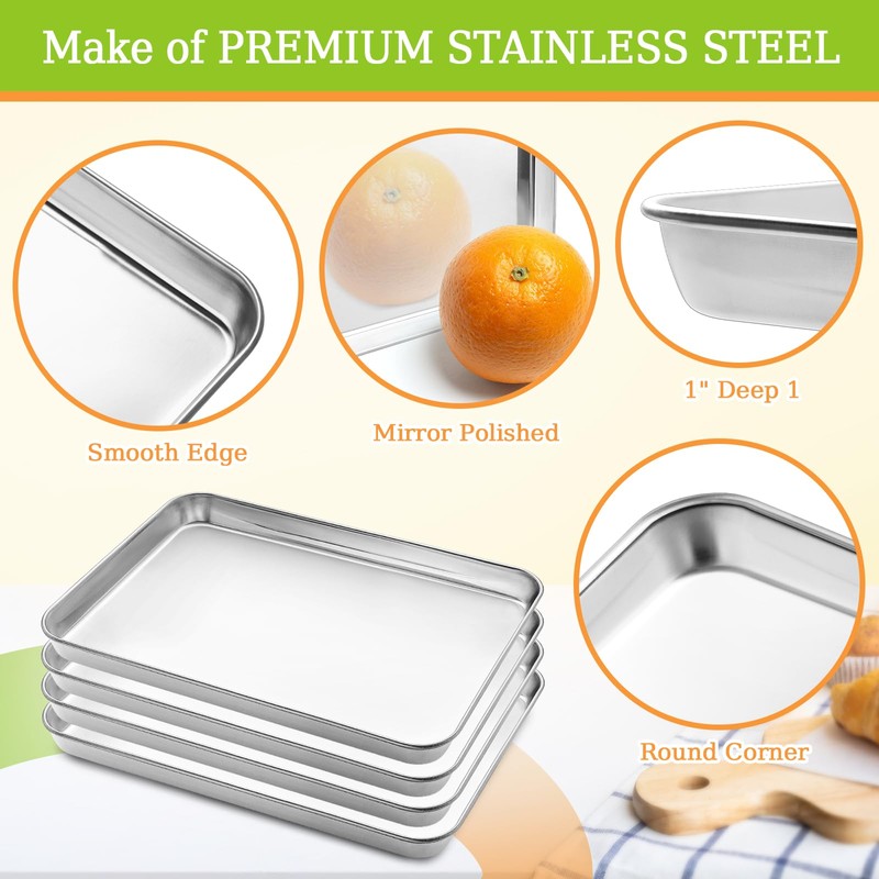 CEKEE Stainless Steel Baking Sheet Set of 4, Large Baking