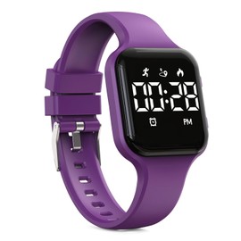 Focwony Kids Digital Watch Steps Counter Waterproof Fitness Tracker Wristwatch with Pedometer LED Display Stopwatch for Kids Boys Girls Teenager (Grape Purple)