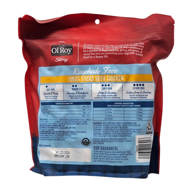 Ol' Roy Rawhide Free Chicken Flavor Twist Sticks Dog Treats,