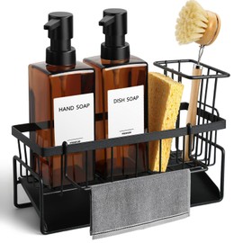 GMISUN Dish Soap Dispenser, 12 fl oz / 350 ml Kitchen Soap Dispenser with Sponge Holder, Customized Amber Glass Kitchen Soap Dispenser Set, Modern Hand and Dish Soap Dispenser for Kitchen Removable