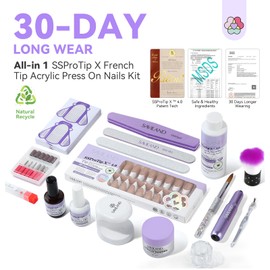 SAVILAND Acrylic Nails Kit with Nail Tips: 30 Days Long Lasting Nudes Acrylic Gel X Nail Tips 160 Pcs Full Cover Long Coffin Nails Press Ons Acrylic Powder Liquid Fake Nails Healthier French Nails