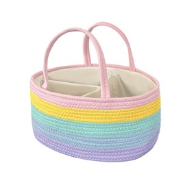 Rainbow Woven Baskets Rope Blanket Basket Storage withe Handles for Laundry, Living Room, Nursery, Bedroom (Square Rainbow)