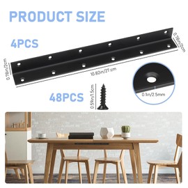 TOP-VIGOR 4Pcs Angle Brackets for Wood, Black Metal L Corner Brackets for Raised Garden Bed, Fixing Repairing Jointing Furniture Shelves Cabinets, 275 x 25 x 25mm, Screws Included