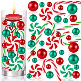 120 Pcs Christmas Vase Filler, Green Red Candy Cane Pearl Beads, Christmas Filler Floating Faux Pearls for Vase Home Table Party Decor