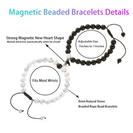 GIEIWIW Magnetic Couple Bracelet Set Friendship Couple Long Distance Matching Bracelet Natural Turquoise Beaded Bracelet Women Men For Graduation Valentine's Day Daily Gifts Black White