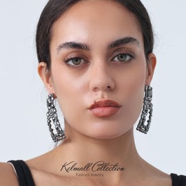 KELMALL Elegant Rhinestone Rectangle Dangle Earrings for Women - Sparkly Crystal Geometric Drop Statement Jewelry