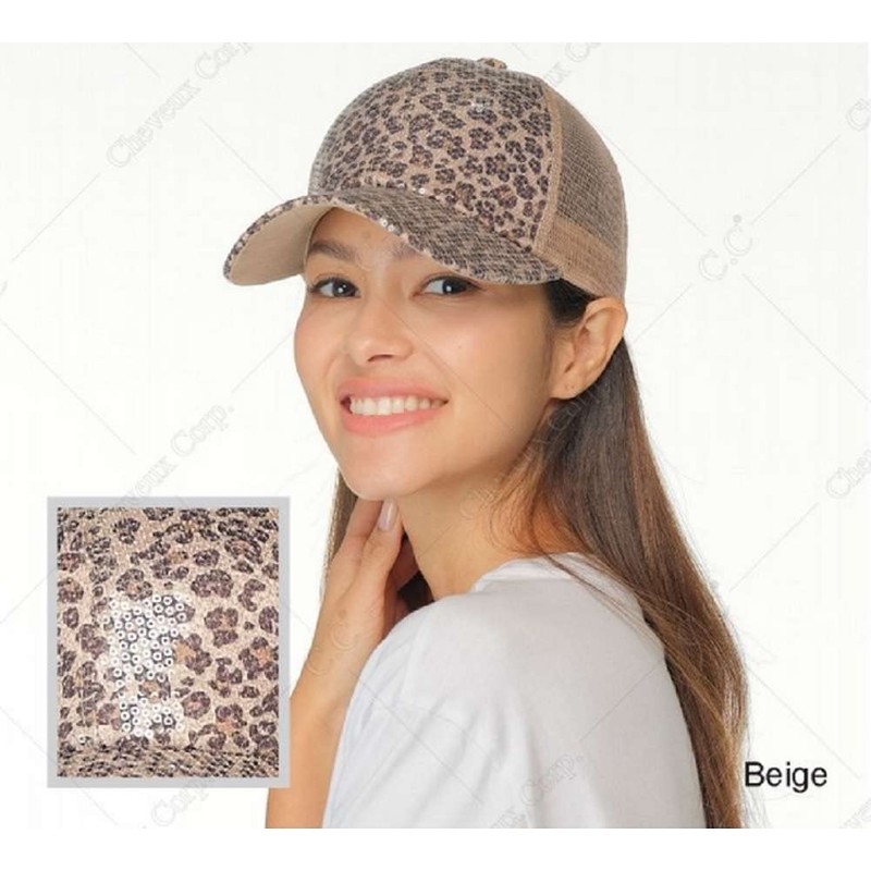 C.C Radiant Shimmer Adjustable Trucker Mesh Baseball Cap Hat,Sequin Leopard