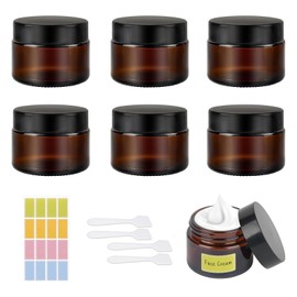 50ml Amber Glass Jars 8 Pcs Empty Cosmetic Jars with Lids,Travel Pots with Spatula and Labels for Toiletries, Cosmetics,Powder,Lotion,Creams