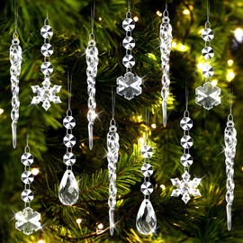 Pack of 21 Christmas Tree Decorations, Snowflakes Icicle Pendants, Acrylic Icicle Christmas Tree Decoration, Crystal Ornaments, Christmas Tree Decoration for Winter Decoration