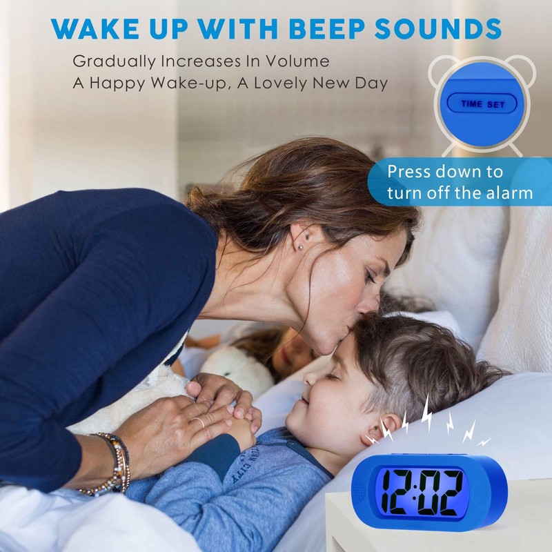 Plumeet Kids Alarm Clock Large Digital LCD Travel Alarm Clocks