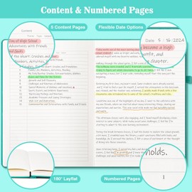 OMEYA A5 Lined Journal Notebook, 370 Numbered Pages Thick Leather Journal for Writing, College Ruled Hardcover Notebook for Work,School with 100gsm Paper, Writing Journal for Women (14.5 x 21cm Blue)