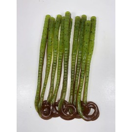 Dead Set Bassin Worms 10 Hand Poured 5.5” Finesse Hook Tail Plastic Worms. “Green Camo”