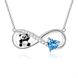 DAYLINLOVE Panda Necklace 925 Sterling Silver Blue Heart Zircon Infinity Panda Pendant Necklaces Cute Panda Jewelry Gifts for Women Girls Daughter Panda Lover