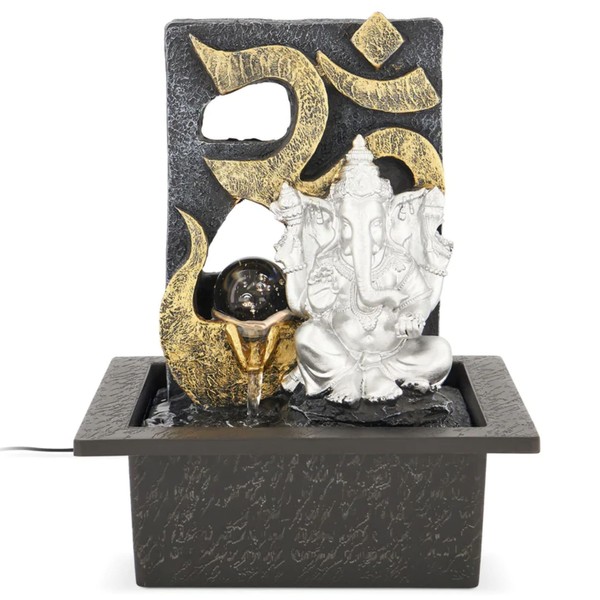 Bravich Ganesha Indoor Table Top Water Feature: Small Water Fountain With Statues, LED Light & Running Water. Cascading Waterfall Ornament For Desk, Home Office, Living Room, Bedroom & More.