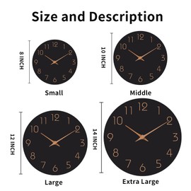 Mosewa Wall Clock 8 Inch Black Battery Operated Silent Non Ticking Simple Minimalist Rose Gold Numbers Decorative for Bedroom Living Room Kitchen Home Bathroom Office