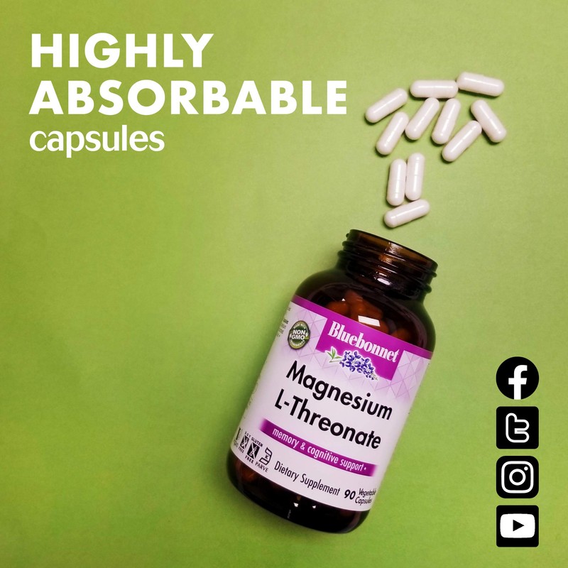 Bluebonnet Nutrition Magnesium L-Threonate, for Cognitive Function and Mood, Soy-Free,