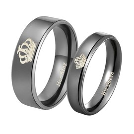 Mabohity Men's Women's Titanium Ring with Crown Her King and His Queen Engraving Titanium 5 mm/7 mm Wide Wedding Ring Engagement Ring Friendship Ring Partner Ring Couple Rings Black Size 49 to 70,