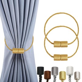 OCIOLI 2 Pack Magnetic Curtain Tiebacks Curtain Holdbacks Curtain Tiebacks Curtain Ties with Thicker Twist Rope & Strong Magnet Tie Backs for Curtains (Gold, 2)