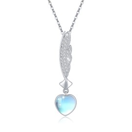 CUOKA MIRACLE Feather Moonstone Necklace for Women Sterling Silver Created Moonstone Elegant Simple Necklace Anniversary Birthday Jewelry for Mom Daughter Wife 18-20 Inches Adjustable Silver Chain