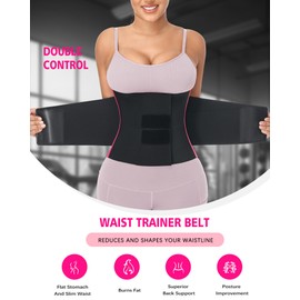Kintarkee Waist Trainer Belt for Women Waist Cincher Trimmer Ab Belt Tummy Control Back Support Body Shaper with Triple Wrap (Hot Pink, XX-Large)